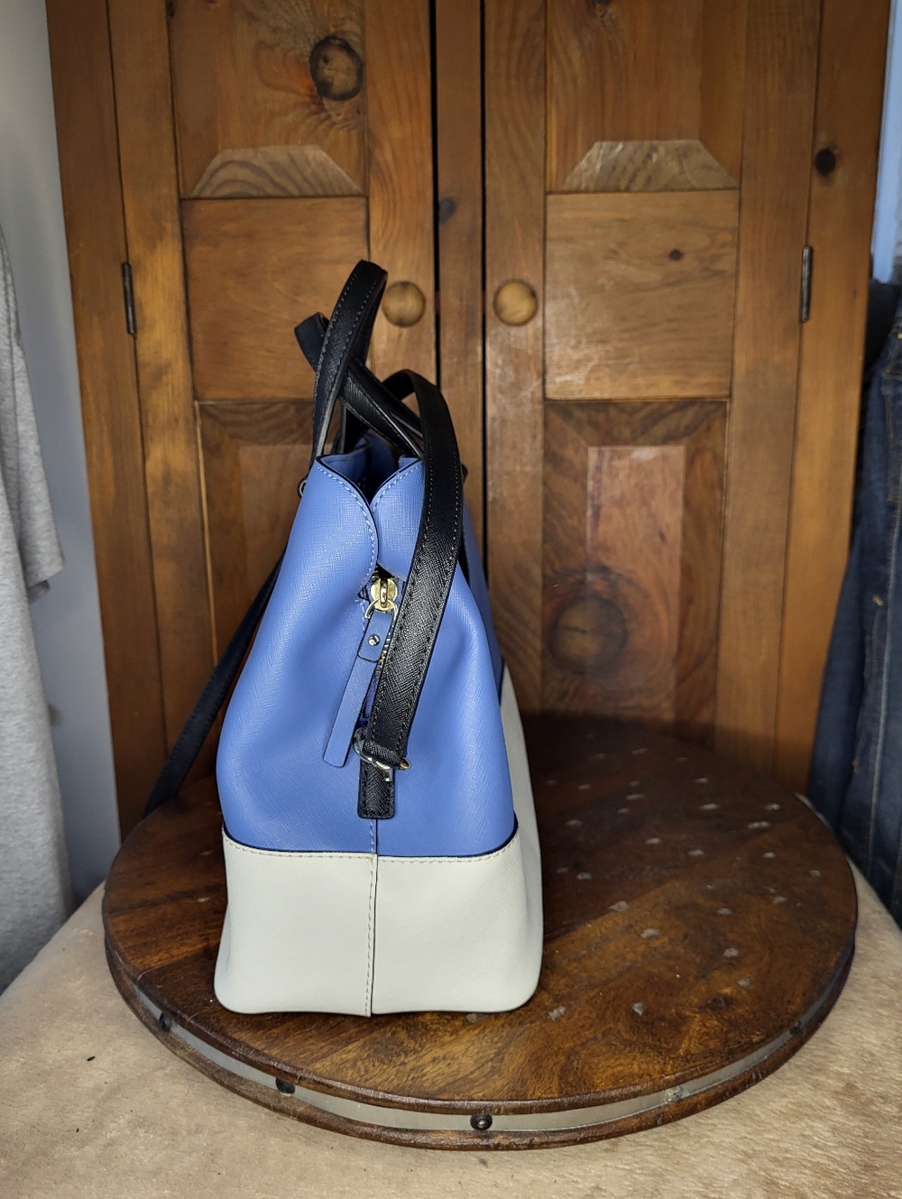 kate spade Two-Tone Periwinkle & Cream Satchel with Black Handles - Picture 7 of 17